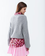 Light Grey Chunky Knit Sweater with Balloon Sleeves