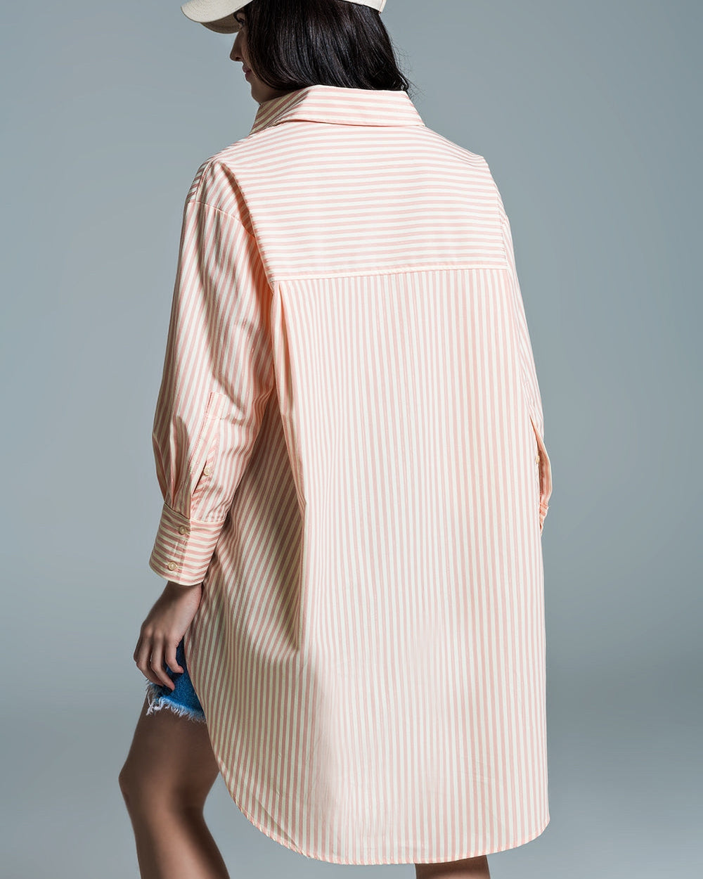Light Orange Oversized Blouse with White Stripes