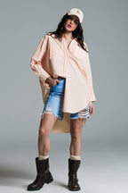 Light Orange Oversized Blouse with White Stripes