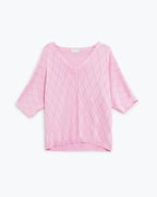Light Pink Short Sleeve Sweater with Argyle Pattern