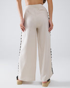 Linen Contrast Scallop Trim Pants in Beige