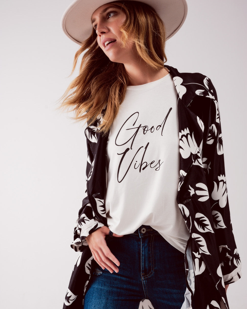 Longline Printed Blazer in Black