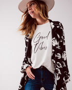 Longline Printed Blazer in Black