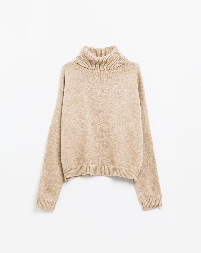 Loose Beige Sweater with Dropped Sleeves