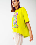 Loose-Fitting Lime T-Shirt with Colored Bear