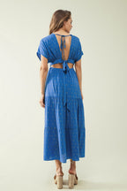 Loose Maxi Blue Dress with Golden Details