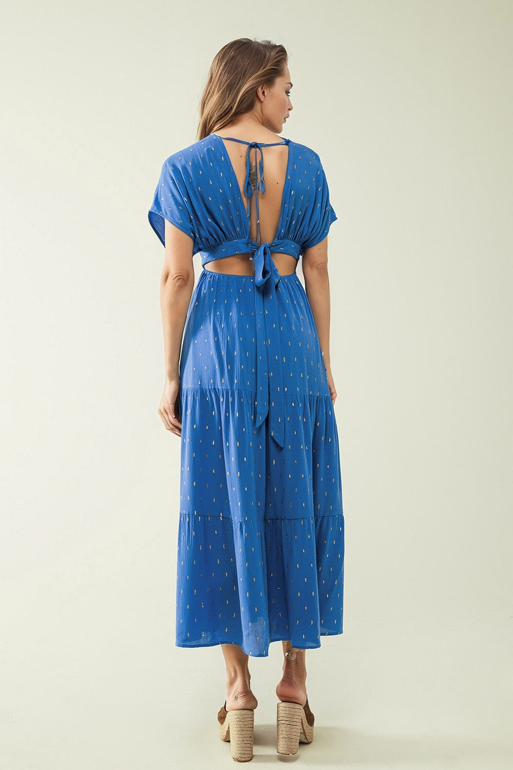 Loose Maxi Blue Dress with Golden Details