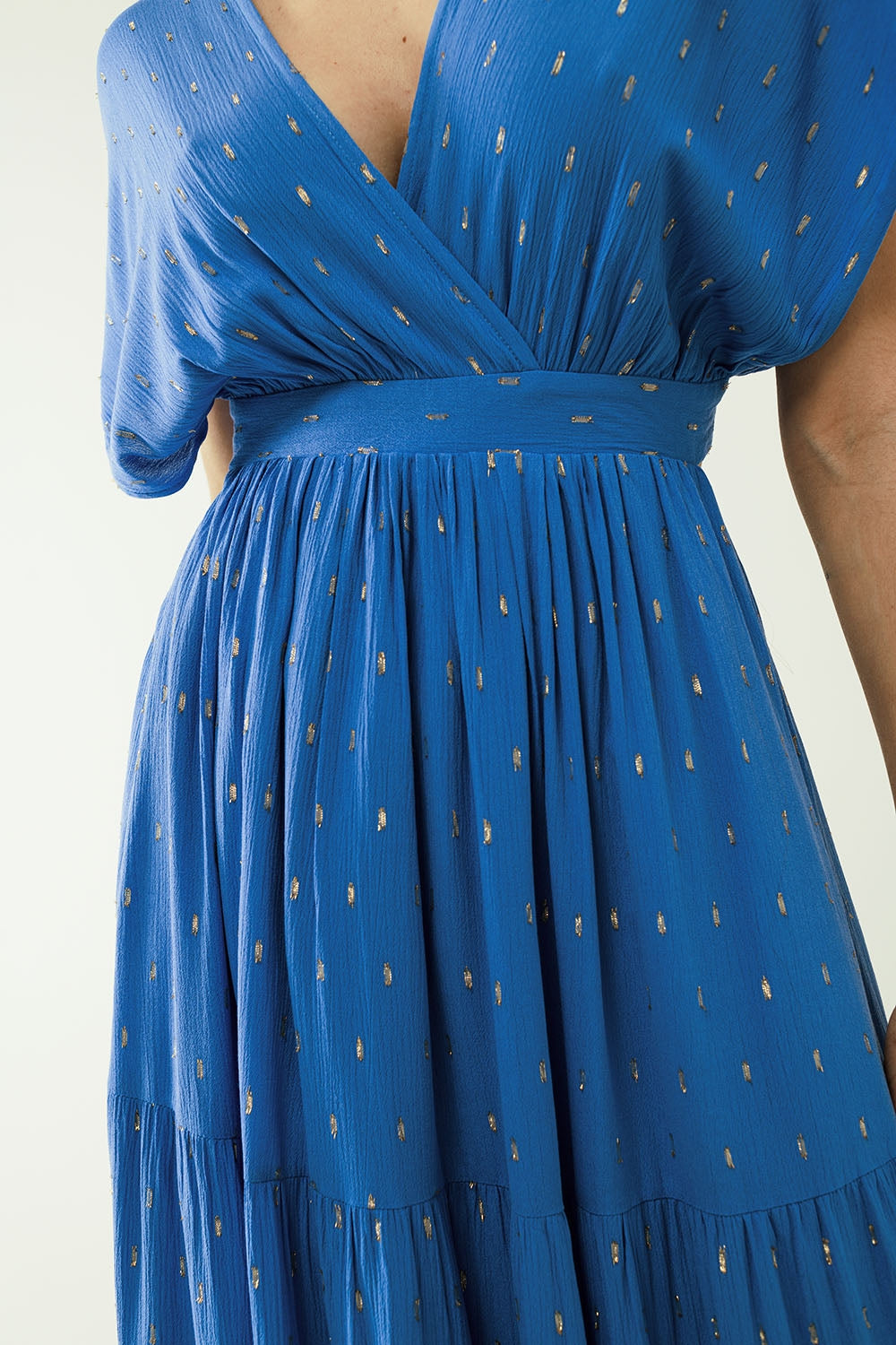 Loose Maxi Blue Dress with Golden Details