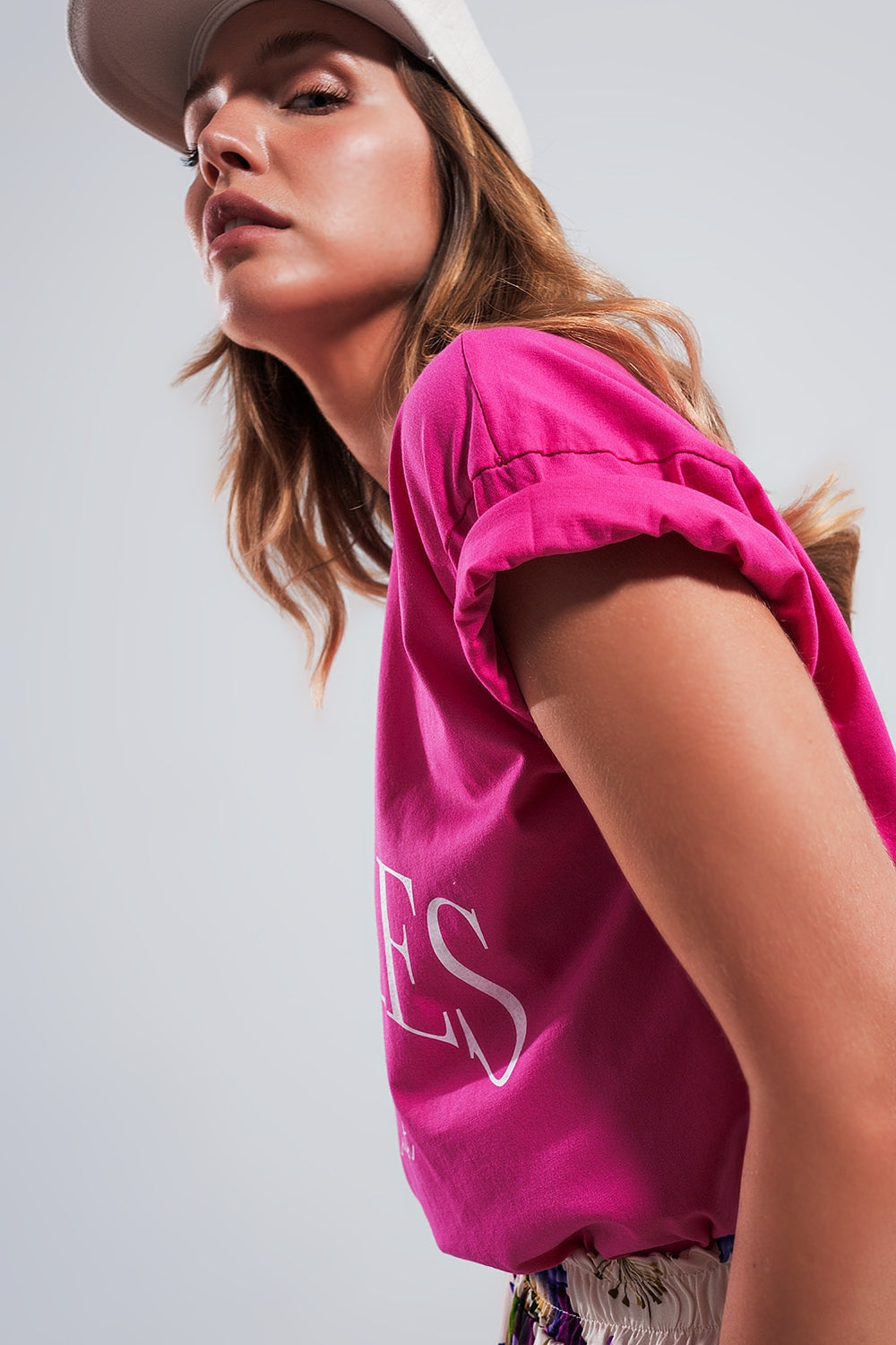 Los Angeles Slogan T-Shirt in Fuchsia