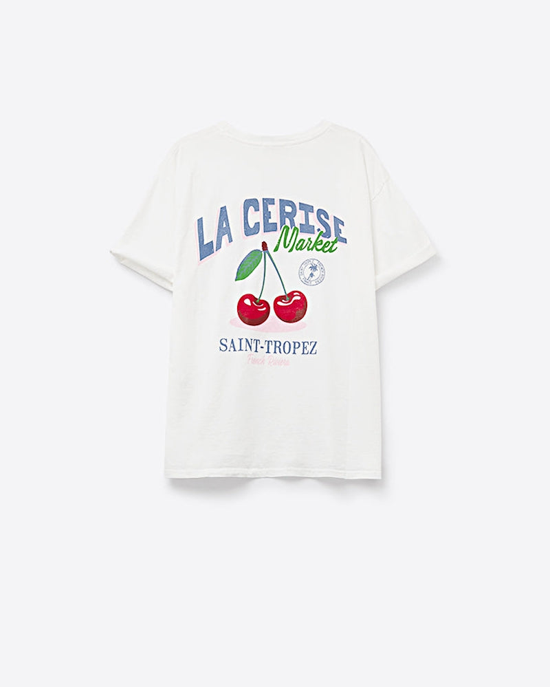 Made in Italy White T-Shirt with La Cerise Market Saint-Tropez Graphic