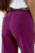 Magenta Wide Leg Jeans with Metallic Finish in Gold