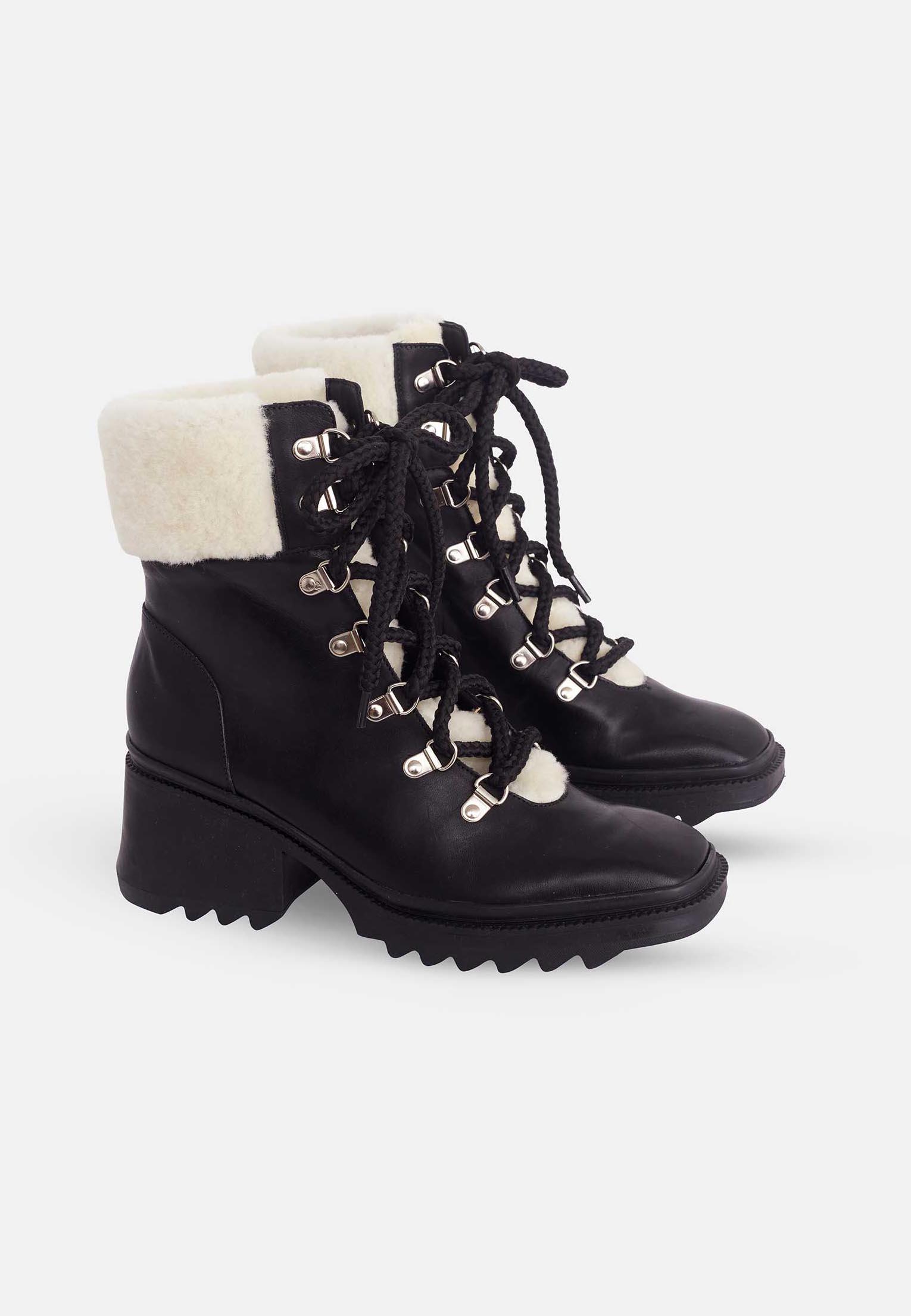 Black Calf Leather Cassia Combat Boots