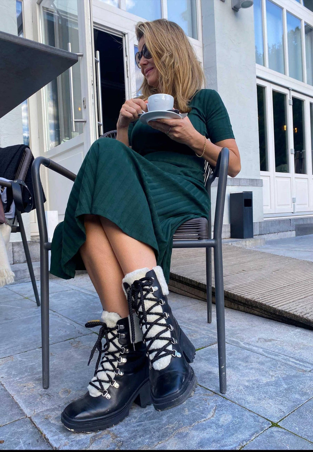 Black Calf Leather Cassia Combat Boots