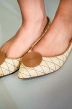 Beige Raffia Ballerina Flats with Textured Detail