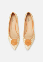 Beige Raffia Ballerina Flats with Textured Detail
