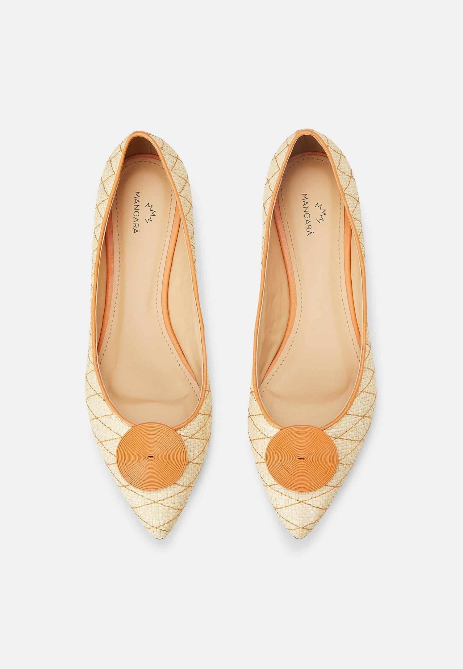 Beige Raffia Ballerina Flats with Textured Detail