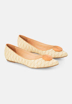 Beige Raffia Ballerina Flats with Textured Detail