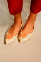 Beige Raffia Ballerina Flats with Textured Detail