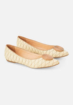 Beige Raffia Ballerina Flats with Textured Detail