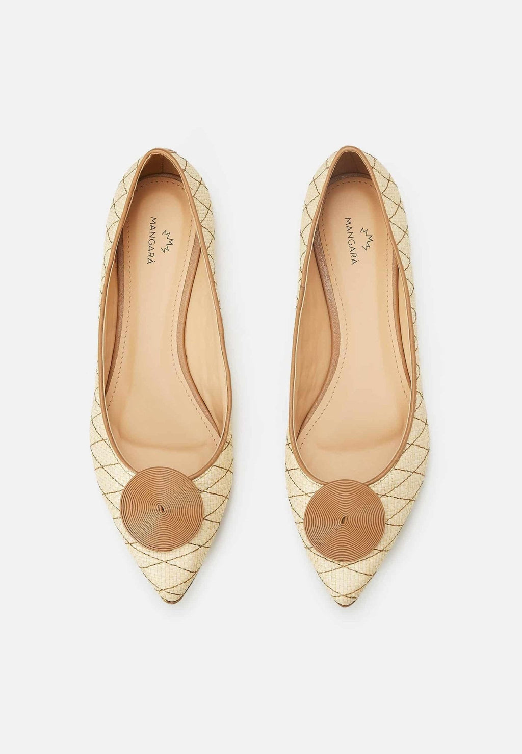 Beige Raffia Ballerina Flats with Textured Detail