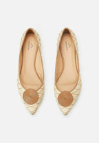 Beige Raffia Ballerina Flats with Textured Detail