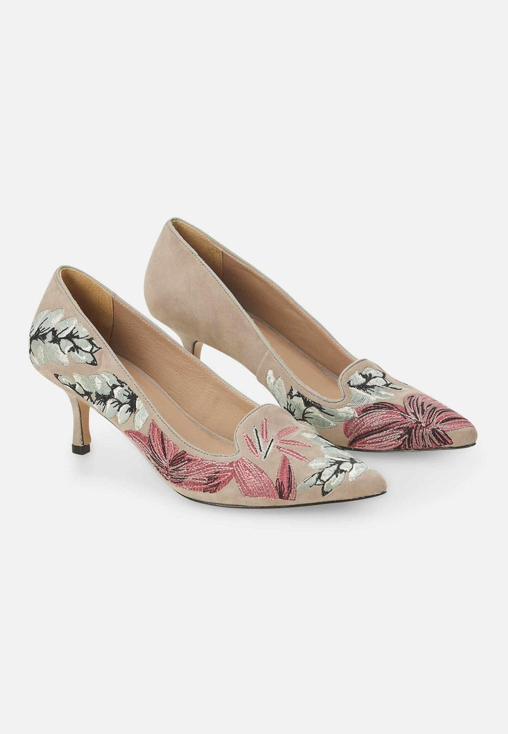Mangará Ipê Suede Embroidered Pumps | Kitten Heel Style