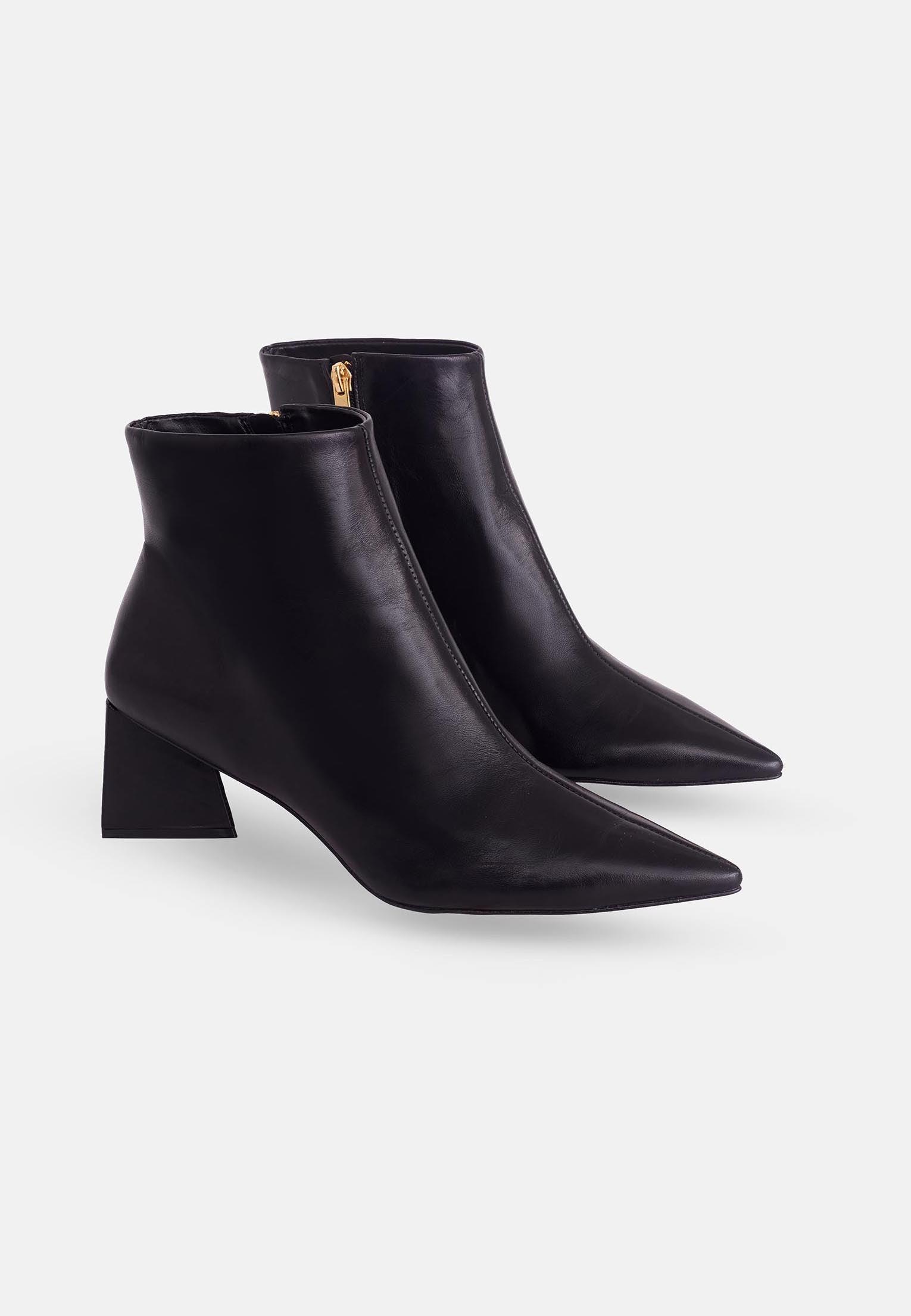 Black Sheepskin Leather Ankle Boots Mabea