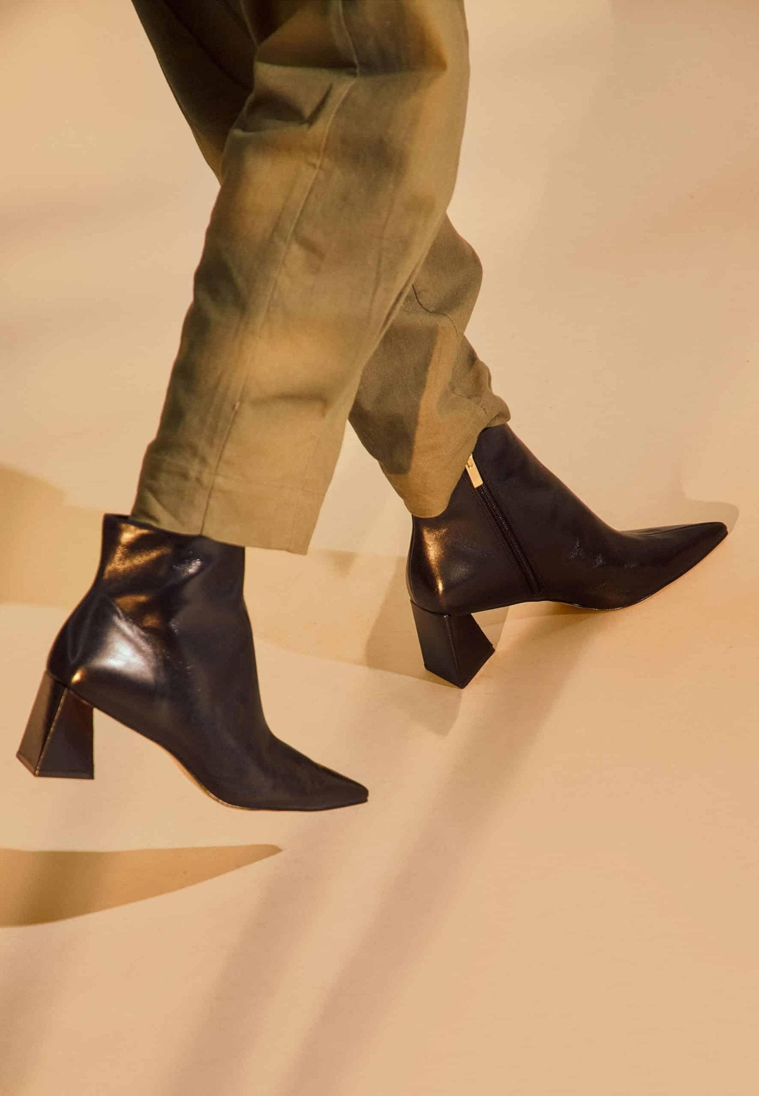 Black Sheepskin Leather Ankle Boots Mabea