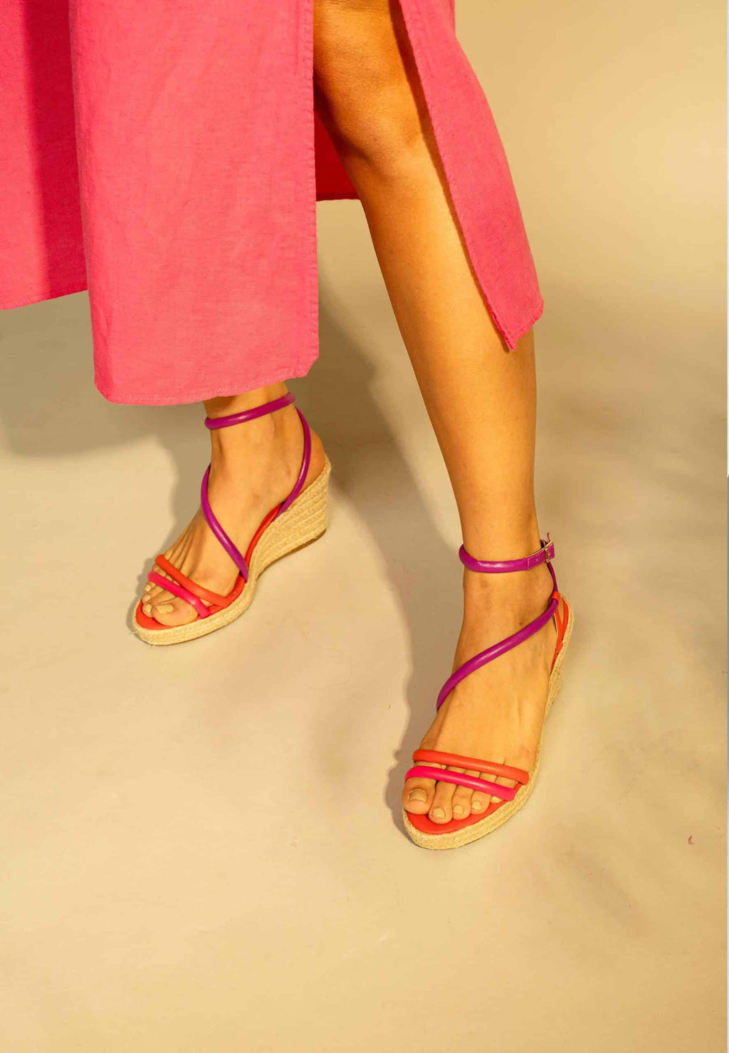 Leather Espadrille Wedges Romã with Jute Platform