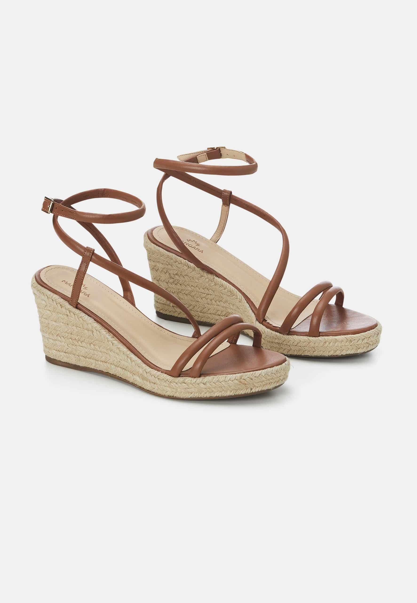 Leather Espadrille Wedges Romã with Jute Platform
