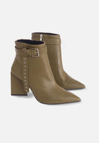 Salvia Leather Heeled Ankle Boots with Pointed Toe