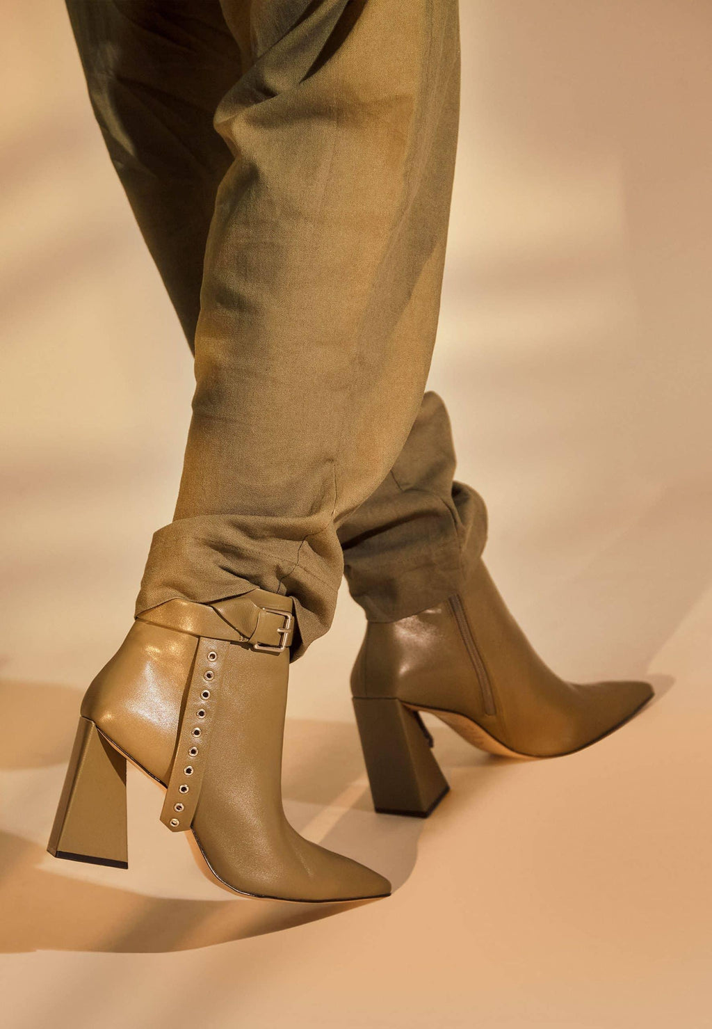 Salvia Leather Heeled Ankle Boots with Pointed Toe