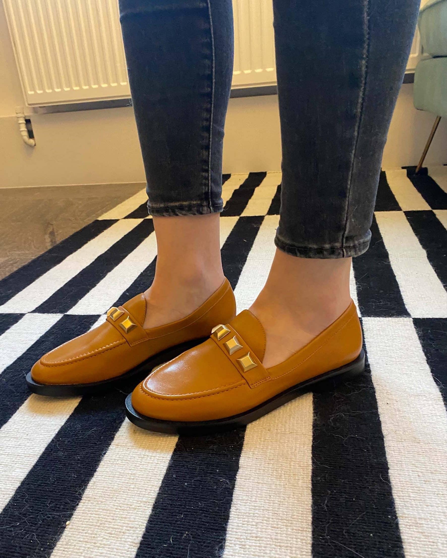 Mangara Atelier Calf Leather Loafers with Metal Stud Detail
