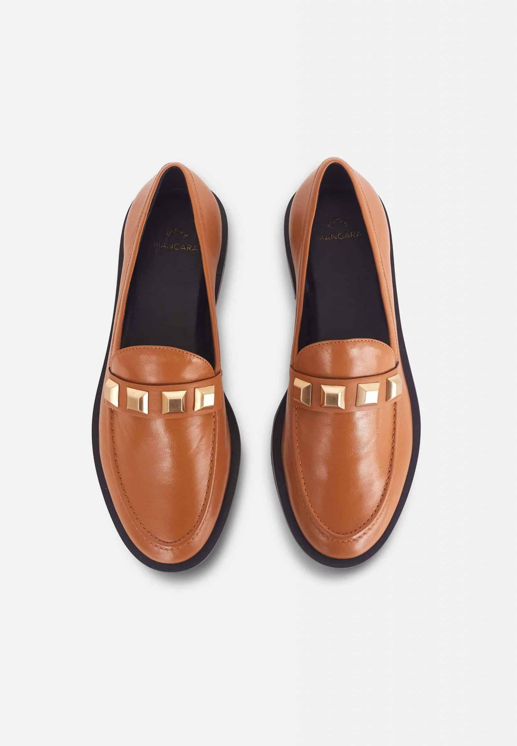 Mangara Atelier Calf Leather Loafers with Metal Stud Detail