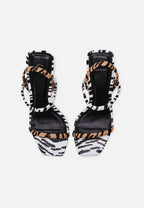 Animal Print Calf Leather Sandals | 6.5 cm Block Heel and Open Toe