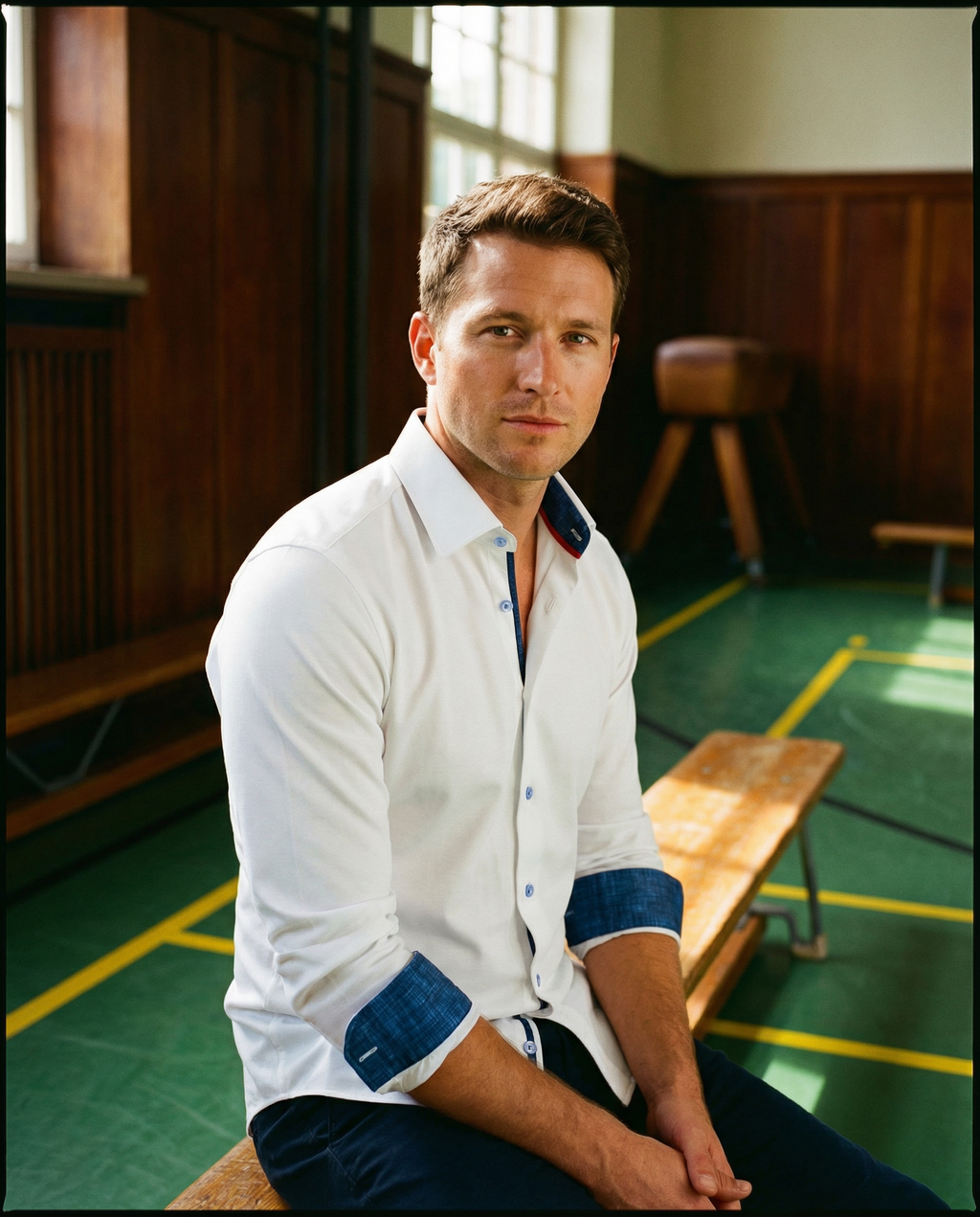 Ron Cotton Knit-Stretch Button-Up Shirt with Contrast Details in White | Tailored Fit (Fitted)