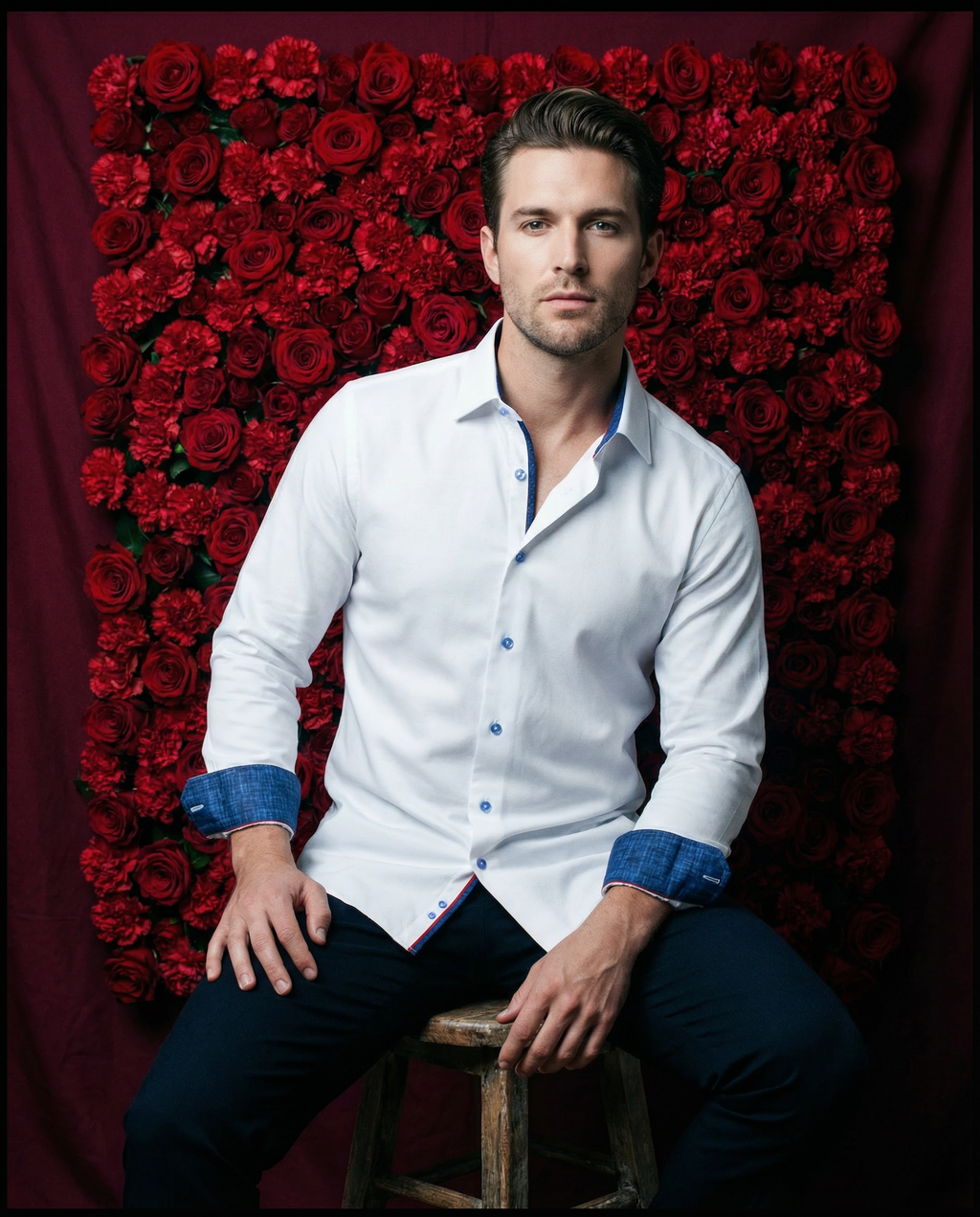 Ron Cotton Knit-Stretch Button-Up Shirt with Contrast Details in White | Tailored Fit (Fitted)