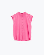 Mao Collar Sleeveless Pink Button-Up Blouse