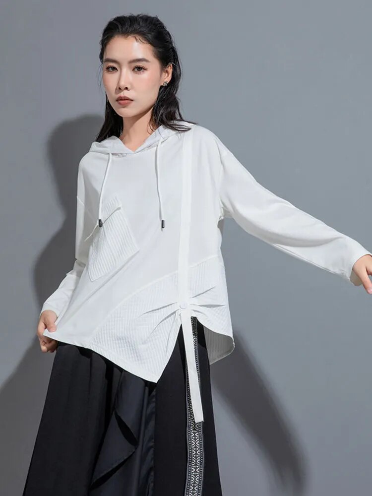 Hamarna Pocket Rouched Hoodie | White