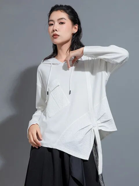 Hamarna Pocket Rouched Hoodie | White