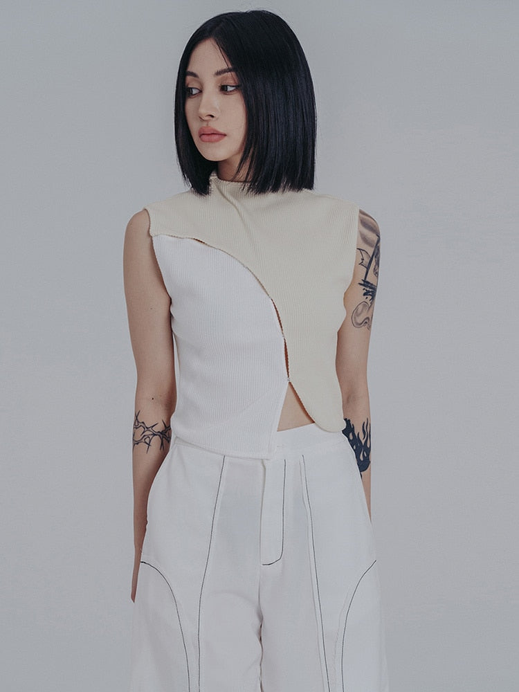 Slopee Irregular Crop Tank | Beige