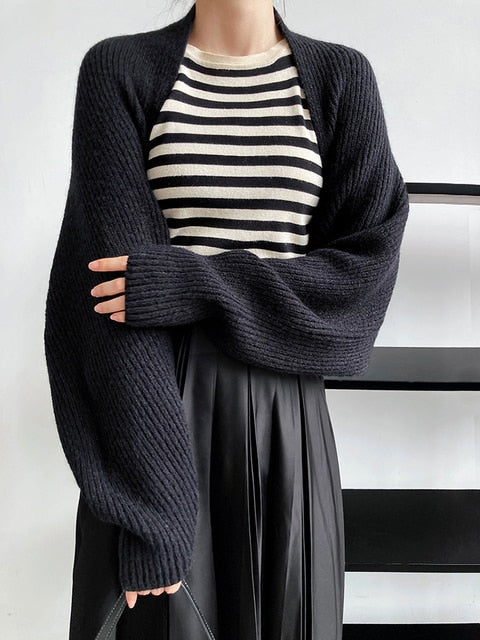 Touka Knitted Shrug Scarf in Black