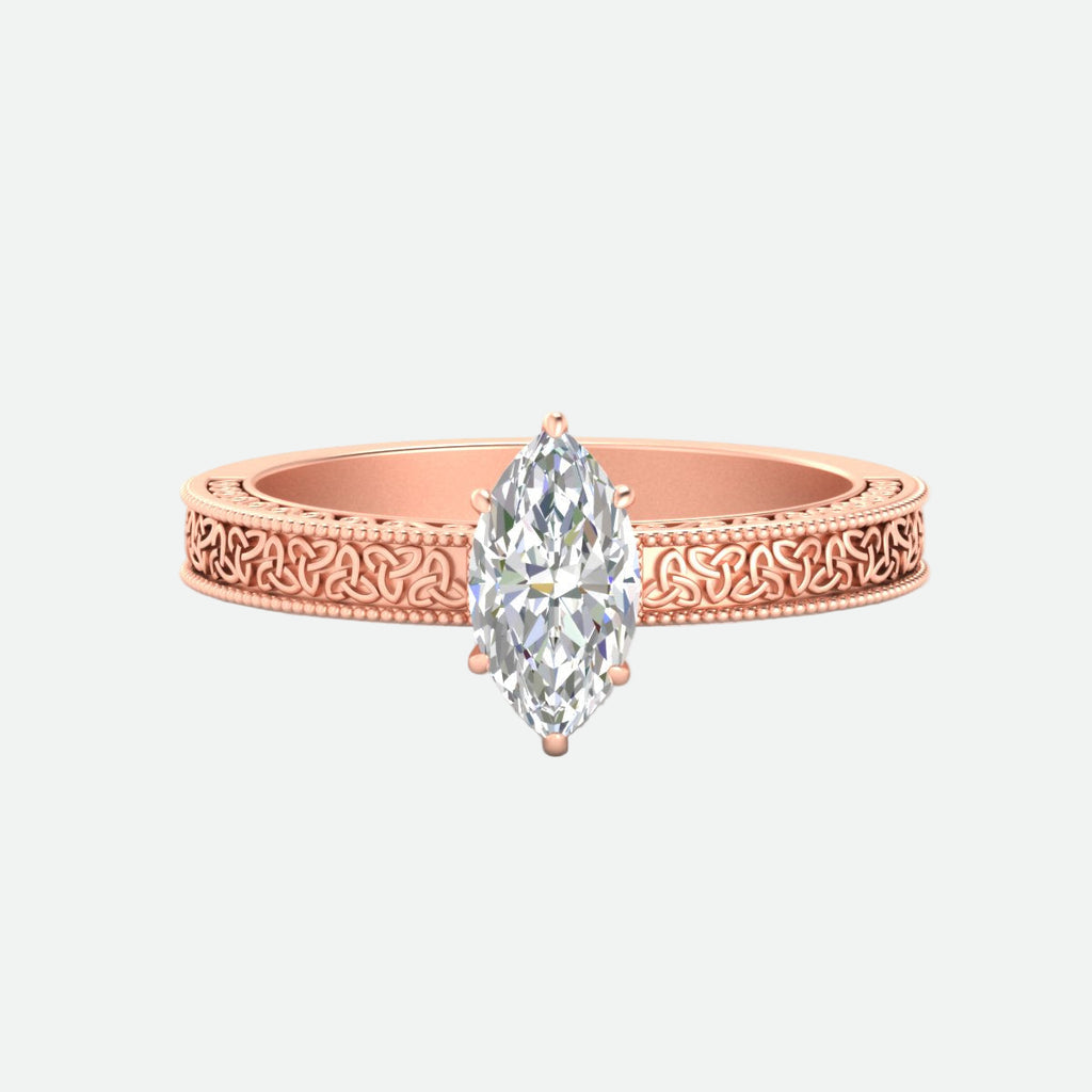 Marquise Cut Celtic Engraved Solitaire Engagement Ring