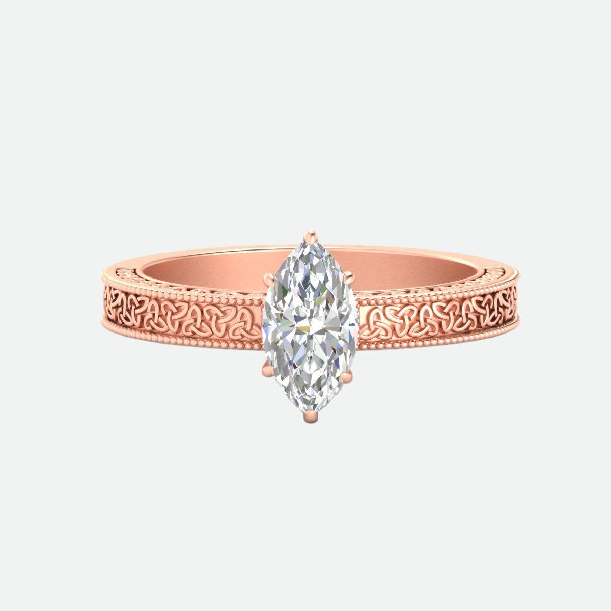 Marquise Cut Celtic Engraved Solitaire Engagement Ring