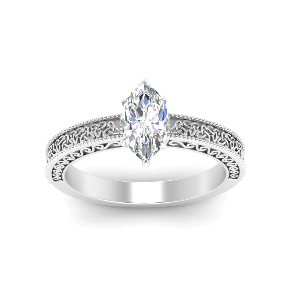 Marquise Cut Celtic Engraved Solitaire Engagement Ring