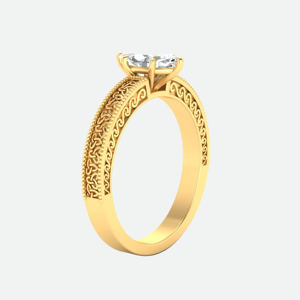 Marquise Cut Celtic Engraved Solitaire Engagement Ring