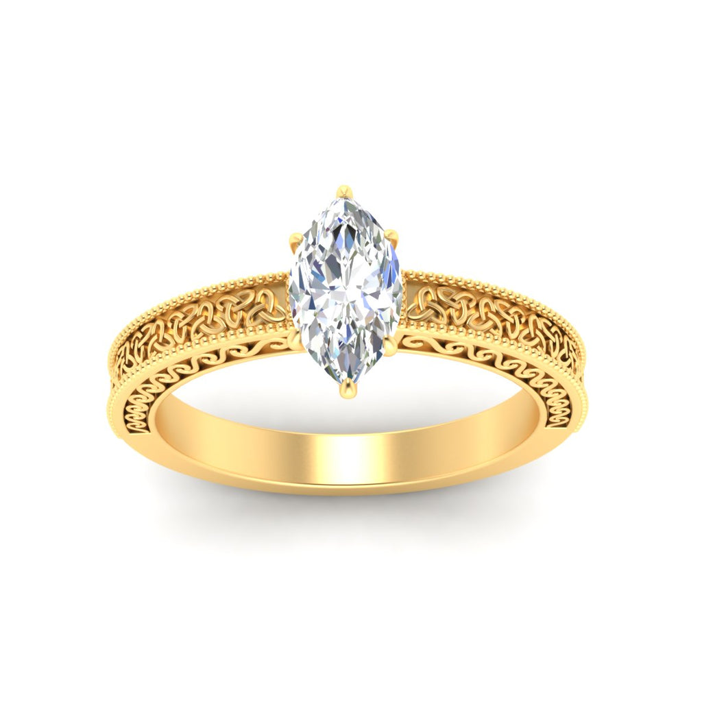 Marquise Cut Celtic Engraved Solitaire Engagement Ring