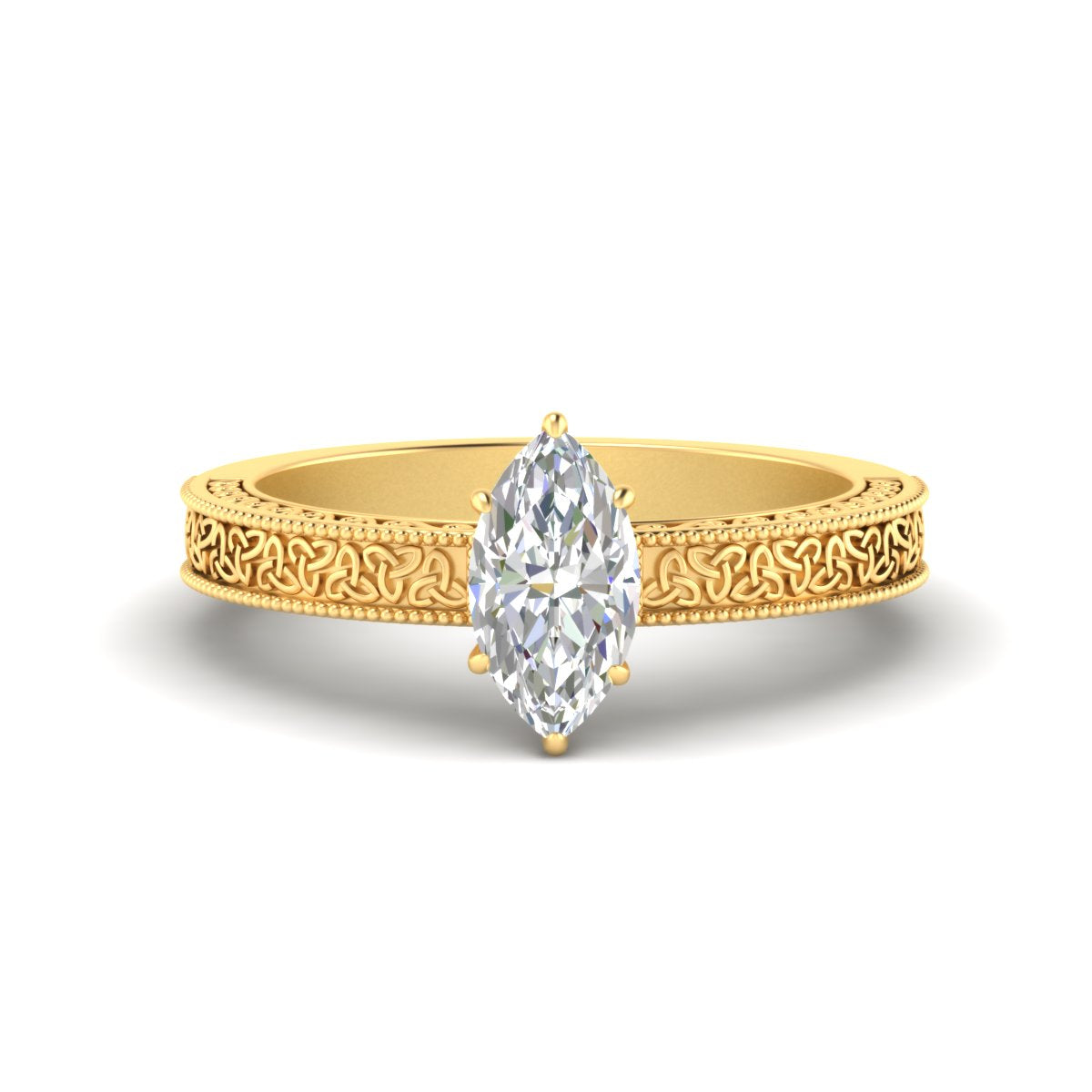 Marquise Cut Celtic Engraved Solitaire Engagement Ring