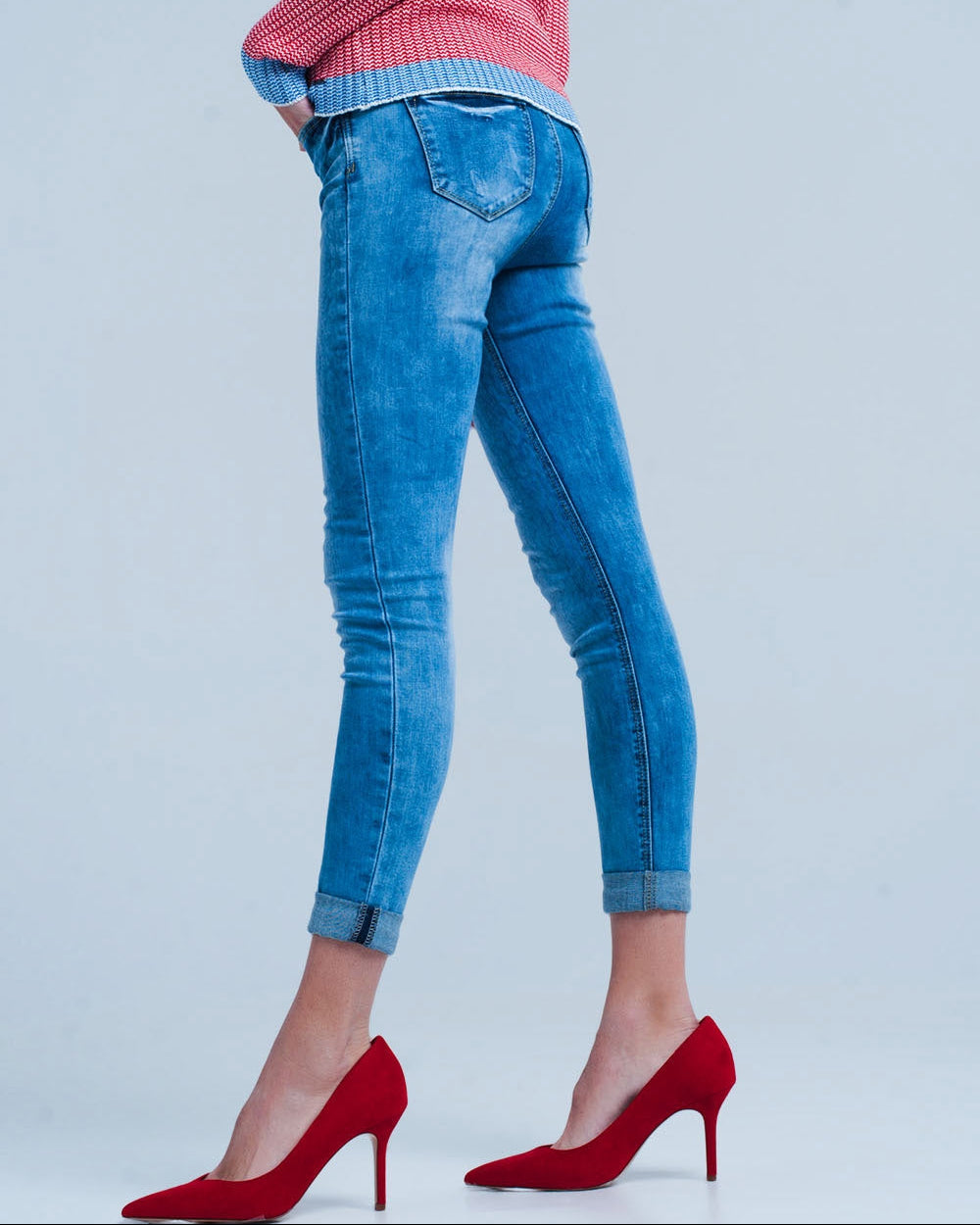 Medium Wash Skinny Jeans with Leopard Print