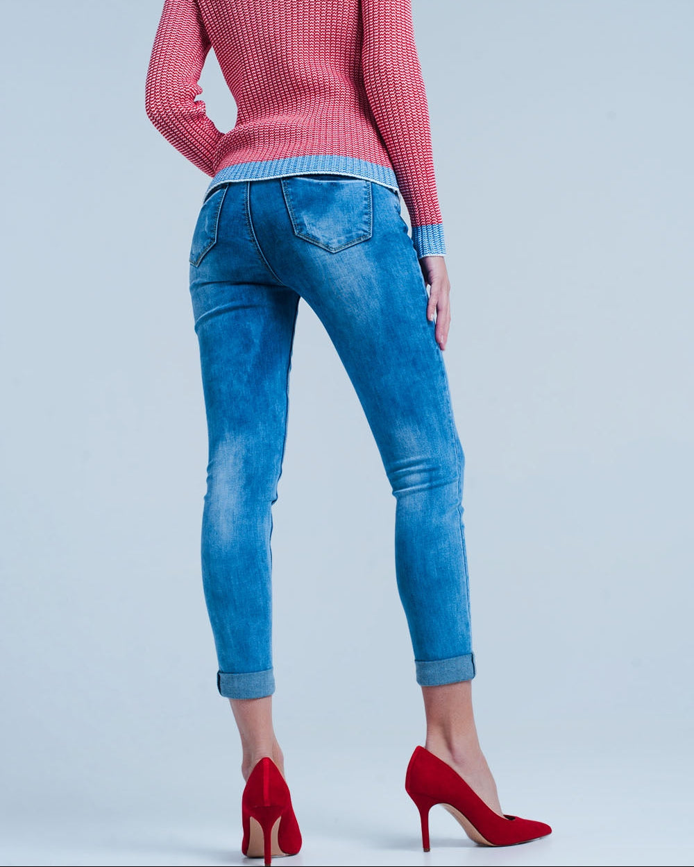 Medium Wash Skinny Jeans with Leopard Print